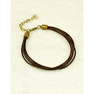 Cowhide Leather Cord Bracelets, with Alloy Lobster Claw Clasps, Coconut Brown, 195mm(BJEW-JB00896-08)