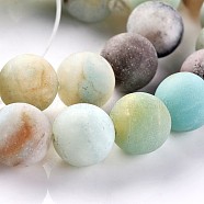 Frosted Natural Flower Amazonite Round Beads Strands, 10mm, Hole: 1mm, about 37pcs/strand, 14.9 inch(G-E330-10mm-01)