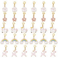 50Pcs Alloy Enamel Pendant Decorations, Deer & Unicorn & Sakura Flower & Envelope & Rainbow, with 304 Stainless Steel Lobster Claw Clasps, Mixed Color, 27~29mm(HJEW-SC0001-24)