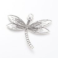 Tibetan Style Alloy Big Pendants, Dragonfly, Cadmium Free & Lead Free, Antique Silver, 58x66.5x2.5mm, Hole: 5mm(X-TIBE-S302-02AS-RS)