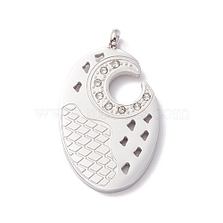 304 Stainless Steel Rhinestone Pendants, Oval, Stainless Steel Color, 31.5x18.5x4mm, Hole: 2.6mm(STAS-P302-02P)