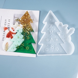 Christmas DIY Display Silicone Molds, for UV Resin & Epoxy Resin Jewelry Making, Christmas Tree & Snowman with Word, White, 200x163x18mm(X-DIY-D049-07)