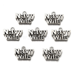Tibetan Style Alloy Pendants, with Word Navy Wife, Cadmium Free & Lead Free, Antique Silver, 12.5x19x2mm, Hole: 2mm(X-TIBE-Q051-11AS-LF)