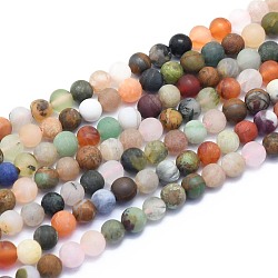 Natural Mixed Gemstone Beads Strands, Round, Frosted, 6mm, Hole: 0.8mm, about 60pcs/Strand, 14.96 inch(38cm)(G-K310-H01-6mm)