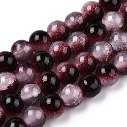 Crackle Baking Painted Imitation Jade Glass Beads Strands, Two Tone, Round, Coconut Brown, 6mm, Hole: 1.2mm, about 147pcs/strand, 31.10''(79cm)(DGLA-T003-6mm-14)