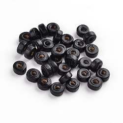 Natural Maple Wood Beads, Lead Free, Flat Round, Dyed, Black, 6x3mm, Hole: 2mm(X-WOOD-S610-10-LF)