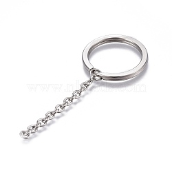 304 Stainless Steel Split Key Ring Clasps, For Keychain Making, with Extended Cable Chains, Stainless Steel Color, 86mm, Ring: 32x3mm(STAS-L226-009F)