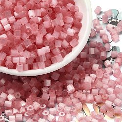 Glass Seed Beads, Imitation Cat Eye, Round Hole, Hexagon, Pale Violet Red, 3.5x3.8x3.5mm, Hole: 1mm, 409pcs/pound(SEED-H002-D-A810)