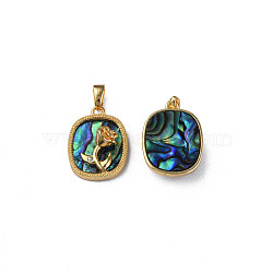 Brass Micro Pave Clear Cubic Zirconia Pendants, with Synthetic Abalone Shell/Paua Shell, Real 18K Gold Plated, Nickel Free, Oval with Rose, Colorful, 18x13x5mm, Hole: 2.5x4mm(KK-N233-376)
