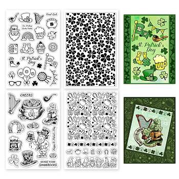 4 Sheets 4 Styles PVC Plastic Stamps, for DIY Scrapbooking, Photo Album Decorative, Cards Making, Stamp Sheets, Saint Patrick's Day Themed Pattern, 160x110x3mm, 1 sheet/style