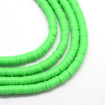 Handmade Polymer Clay Beads, Disc/Flat Round, Heishi Beads, Lime, 6x1mm, Hole: 2mm, about 380~400pcs/strand, 17.7 inch
