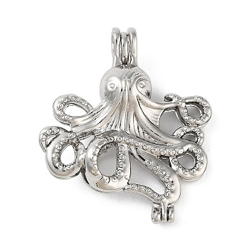 Alloy Bead Cage Pendants, Hollow Cage Charms for Chime Ball Pendant Making, Platinum, Octopus, 37x33x10mm, Hole: 5x3mm