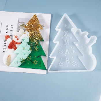 Christmas DIY Display Silicone Molds, for UV Resin & Epoxy Resin Jewelry Making, Christmas Tree & Snowman with Word, White, 200x163x18mm
