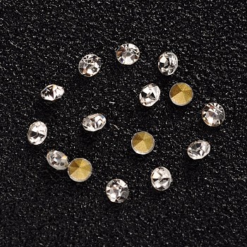 Glass Pointed Back Rhinestone, Faceted Diamond, Back Plated, Crystal, 2x2mm, about 1440pcs/bag