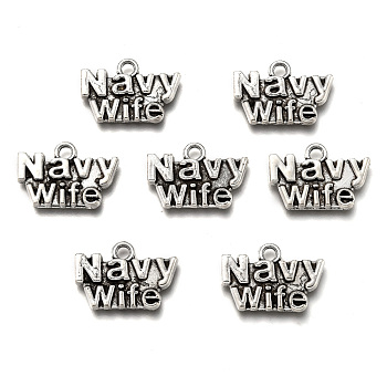 Tibetan Style Alloy Pendants, with Word Navy Wife, Cadmium Free & Lead Free, Antique Silver, 12.5x19x2mm, Hole: 2mm