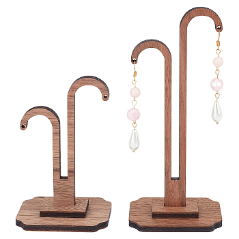 2 Sets 2 Styles Wood Jewelry Display Stand, for Earrings Display, Camel, 6.5x4.95x10.5~15.5cm, 1 set/style