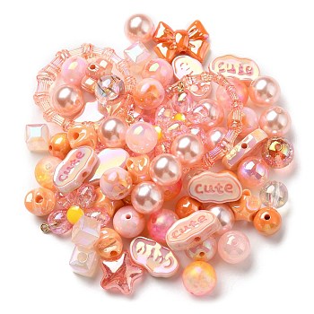 Acrylic Beads, Mixed Shapes, Orange, 8~51x8~51x6~27.5mm, Hole: 1.8~3.8mm, about 163pcs/380.2g, 380.2g/bag