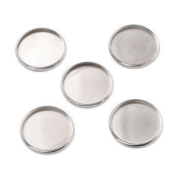 316 Surgical Stainless Steel Cabochon Tray Settings, Plain Edge Bezel Cups, Flat Round, Stainless Steel Color, 22x2mm