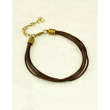 Cowhide Leather Cord Bracelets, with Alloy Lobster Claw Clasps, Coconut Brown, 195mm