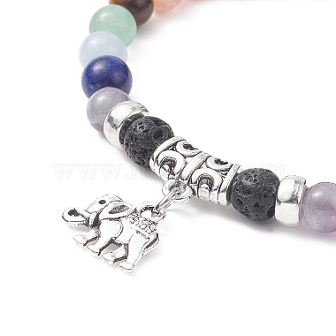 Natural Mixed Gemstone Round Beaded Stretch Bracelets with Alloy Charms(BJEW-JB09403)-3
