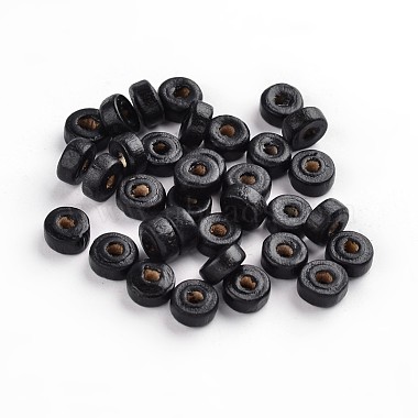 6mm Black Flat Round Wood Beads