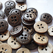 Carved Round 4-hole Basic Sewing Button, Coconut Button, BurlyWood, about 13mm in diameter, about 100pcs/bag(NNA0YZ4)