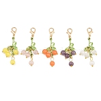 5Pcs Cat Eye Pendant Decorations, Flower, with Alloy Lobster Claw Clasps, Mixed Color, 49mm(HJEW-CP00058)