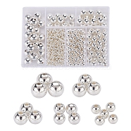 497Pcs 5 Style ABS Plastic Beads, Round, Silver Plated, 4~12x3.5~11.5mm, Hole: 1.2~2mm(OACR-YW0001-10B)