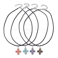 Glass Seed Cross Pendant Necklaces, with Nylon Cords, Mixed Color, 19.49 inch(49.5cm)(NJEW-MZ00025)