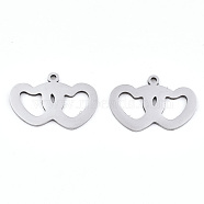 Valentine's Day 201 Stainless Steel Charms, Laser Cut, Heart with Heart, Stainless Steel Color, 13x19.5x0.9mm, Hole: 1.2mm(STAS-S081-078)