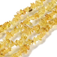 Spray Painted Transparent Glass Beads Strands, Imitation Gemstone, Chip, Goldenrod, 1~7x4~14x3~7.5mm, Hole: 0.4mm, 31.50''~31.69''(80~80.5cm)(GLAA-P060-01A-13)