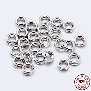 Rhodium Plated 925 Sterling Silver Split Jump Rings, Double Loop Jump Rings, Round Rings, Platinum, 8x1.5mm, Inner Diameter: 7mm(STER-F036-01P-0.6x8mm)