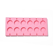 DIY Lollipop Making Food Grade Silicone Molds, Candy Molds, Flat Round, 12 Cavities, Pink, 115x264x8mm, Inner Diameter: 35mm, Fit for 3mm Stick(DIY-P065-02)