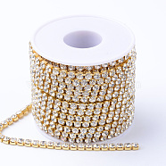 Brass Rhinestone Strass Chains, Rhinestone Cup Chains, with Spool, Raw(Unplated), Crystal, 2.3~2.4mm, about 10yards/roll(CHC-T001-SS8-01C)