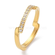 Ion Plating(IP) 304 Stainless Steel Wave Finger Ring with Cubic Zirconia, Golden, US Size 7(17.3mm)(RJEW-K244-07G)