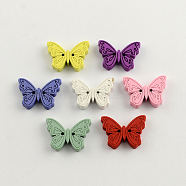 2-Hole Dyed Wooden Buttons, Butterfly, Mixed Color, 18x24x3.5mm, Hole: 2mm(BUTT-R031-212)