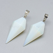 Opalite Pendants, with Platinum Tone Brass Findings, Bicone, 36~38x16.5x14.5~15mm, Hole: 5x8mm(G-T102-08R)