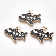 Alloy Airliner Pendants, Cadmium Free & Lead Free, with Enamel, Passenger Airplane, Light Gold, Black, 16x21x2mm, Hole: 2mm(ENAM-S115-083A)
