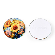 Glass Cabochons, Half Round with Sunflower Pattern, Gold, 35x9mm(GGLA-T004-08K)