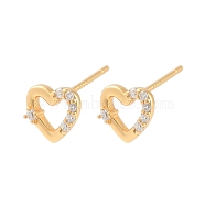 925 Sterling Silver Micro Pave Clear Cubic Zirconia Earrings, Heart, Real 18K Gold Plated, 7x7.5mm(EJEW-U013-01G)