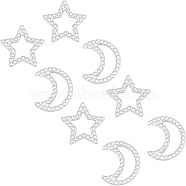 Unicraftale 304 Stainless Steel Cabochons, Star & Moon, Stainless Steel Color, 10.5-11x9.5-11x1.5mm, 20pcs/box(STAS-UN0013-99P)