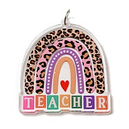 Teachers' Day Double-Sided Printed Acrylic Pendants, with Iron Jump Ring, Rainbow, 41x38x3mm, Hole: 5.5mm(OACR-G030-03F)