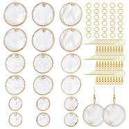 CHGCRAFT DIY Dangle Earring Making Kits, Including 18Pcs 3 Style Flat Round Shell Pendants, 30pcs Brass Earring Hooks and 30Pcs Iron Jump Rings, Silver, Pendants: 18~30.5x1~2.5mm, Hole: 1.2~1.8mm, 6pcs/style(DIY-CA0002-66)