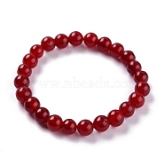 Dyed Natural Jade Beads Stretch Bracelets, Round, Brown, Inner Diameter: 2-1/4 inch(5.7cm), Bead: 8~8.5mm(BJEW-J183-B-01)