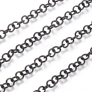 304 Stainless Steel Rolo Chains, Belcher Chain, with Spool, Unwelded, Electrophoresis Black, Links: 4x0.7mm, about 32.8 Feet(10m)/roll(CHS-L025-03B-B)