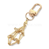 Brass Braided Macrame Pouch Empty Stone Holder for Keychain, with Brass Cable Chains and Alloy Swivel Clasps, Real 18K Gold Plated, 8.55cm(KEYC-TA00021-04)