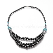 Bib Necklaces, with Magnetic Synthetic Hematite & Synthetic Turquoise Beads, Brass Magnetic Clasps, 23.62 inch(60cm)(NJEW-M182-04)