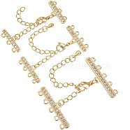 3 Sets 3 Style Brass Micro Pave Clear Cubic Zirconia Chain Extender, Necklace Layering Clasps, with Layering Clasps and Lobster Claw Clasps, Nickel Free, Real 18K Gold Plated, 48~50mm, Hole: 1.2~1.5mm, 1 Set/style(KK-BBC0012-50)