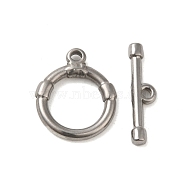 Non-Tarnish 304 Stainless Steel Toggle Clasps, Ring, Stainless Steel Color, Ring: 20x17x3mm, Hole: 2mm, Bar: 6x22.5x3mm, Hole: 1.8mm(STAS-Q324-11P)