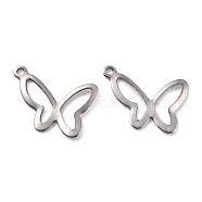 201 Stainless Steel Pendants, Butterfly, Stainless Steel Color, 14x20x1mm, Hole: 1.4mm(STAS-K217-81)